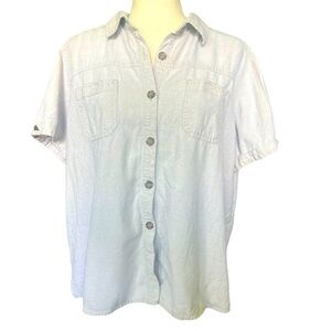 Sag Harbor Sport Linen Blend Beige Short Sleeved Button Down Top. Sz. 1X Beachy